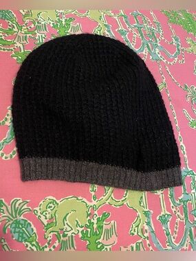 Celeste Black & Grey Wool Cashmere Beanie Hat OS
